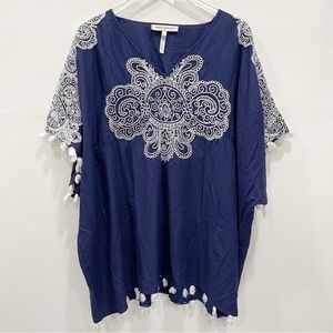Nanette Lepore Swim Navy Embroidered Cover-Up Tunic Dress Size XS